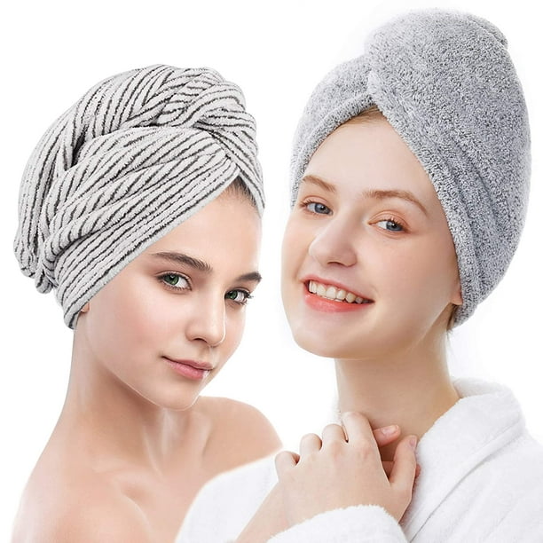 2 Pack Microfiber Hair Drying Towels  Head Wrap Towel  Super Absorbent NEW